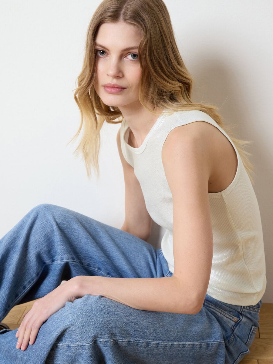 White ribbed tank top in lurex_2