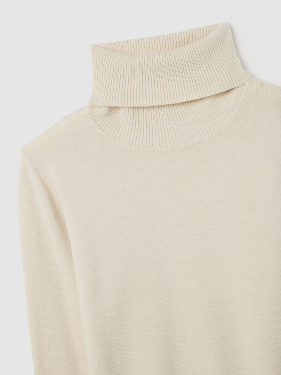 Beige High Neck Regular Fit Jumper_5