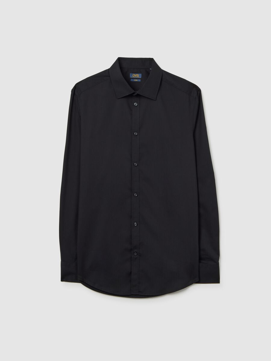 Black Long-Sleeve Shirt in Cotton and Polyester Blend_0