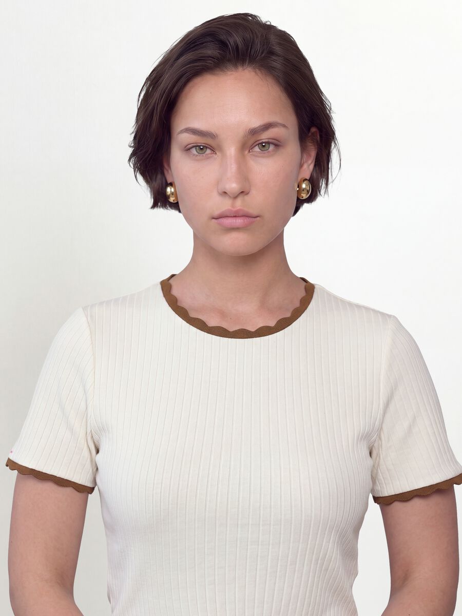 White stretch viscose crew-neck T-shirt with contrast trim_2