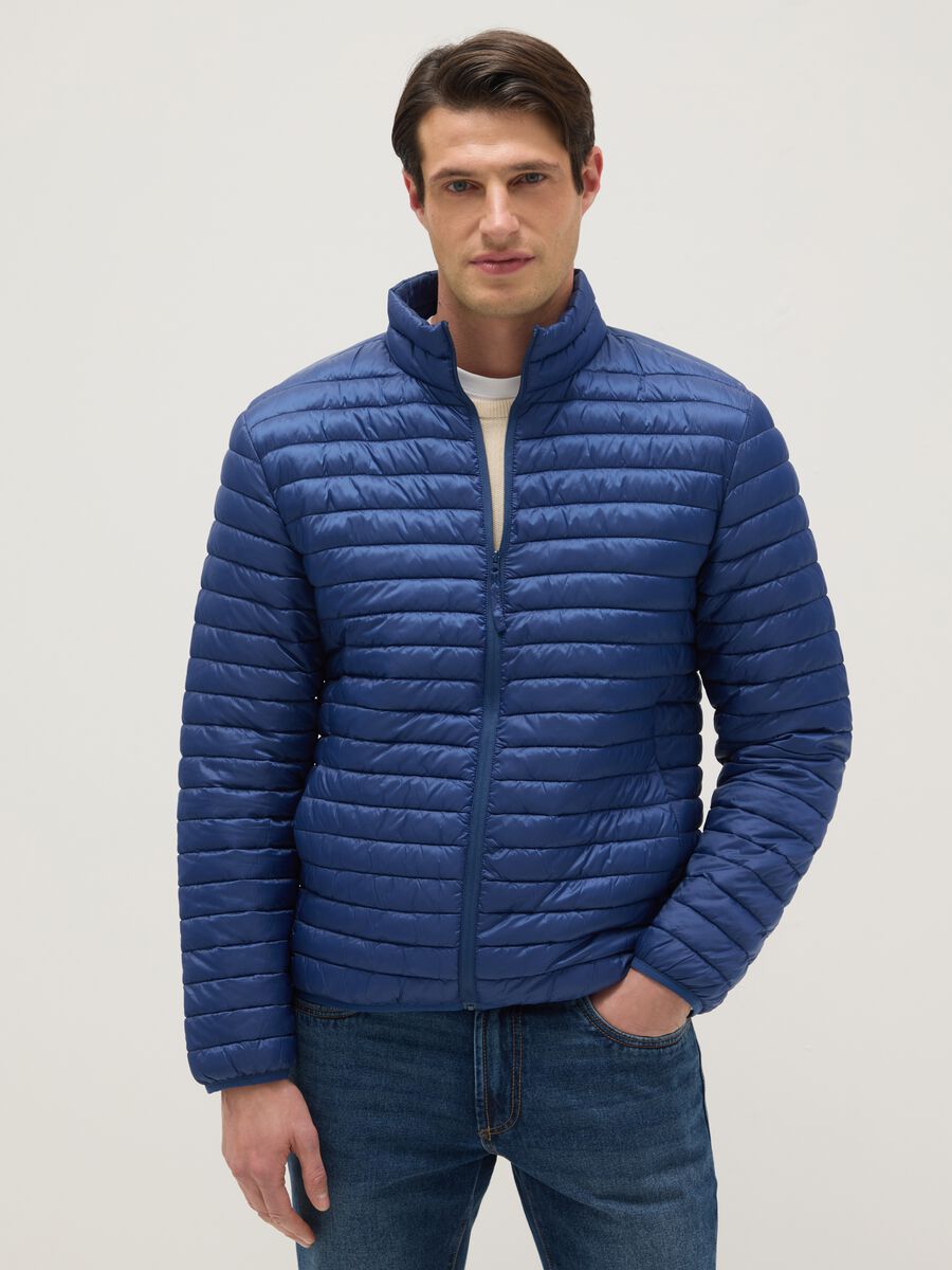 Giacca imbottita blu regular fit con zip_0