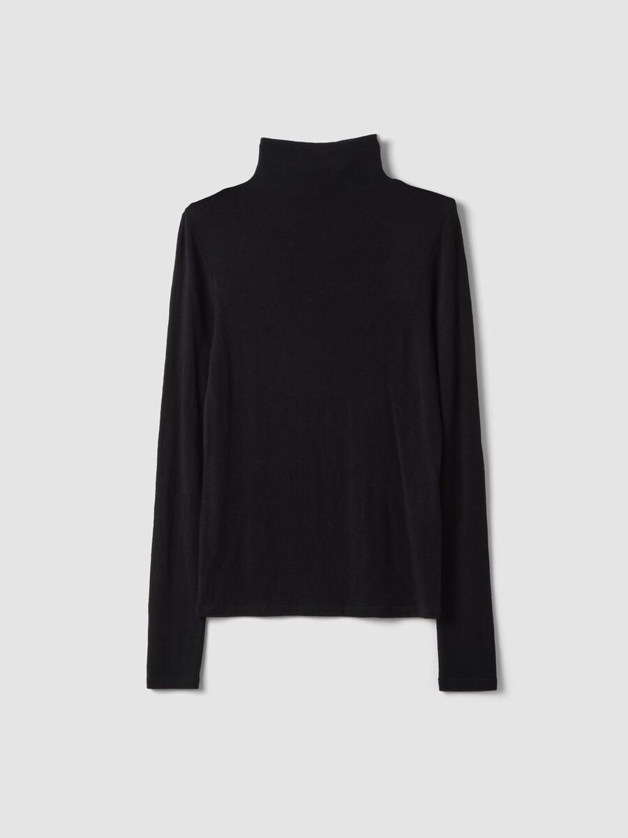 T-shirt nera in modal e cashmere elasticizzato regular fit_4