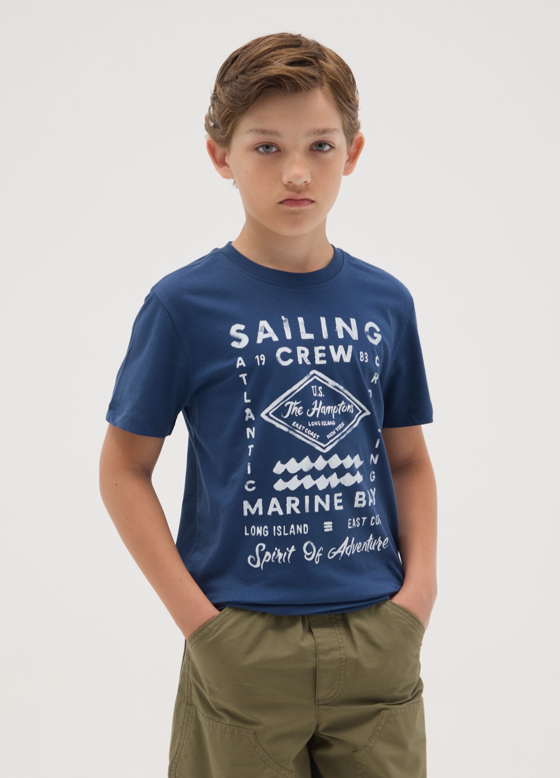 Boys' blue pure cotton regular fit T-shirt