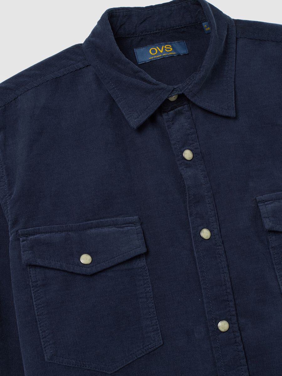 Regular fit blue pure cotton shirt in corduroy_5