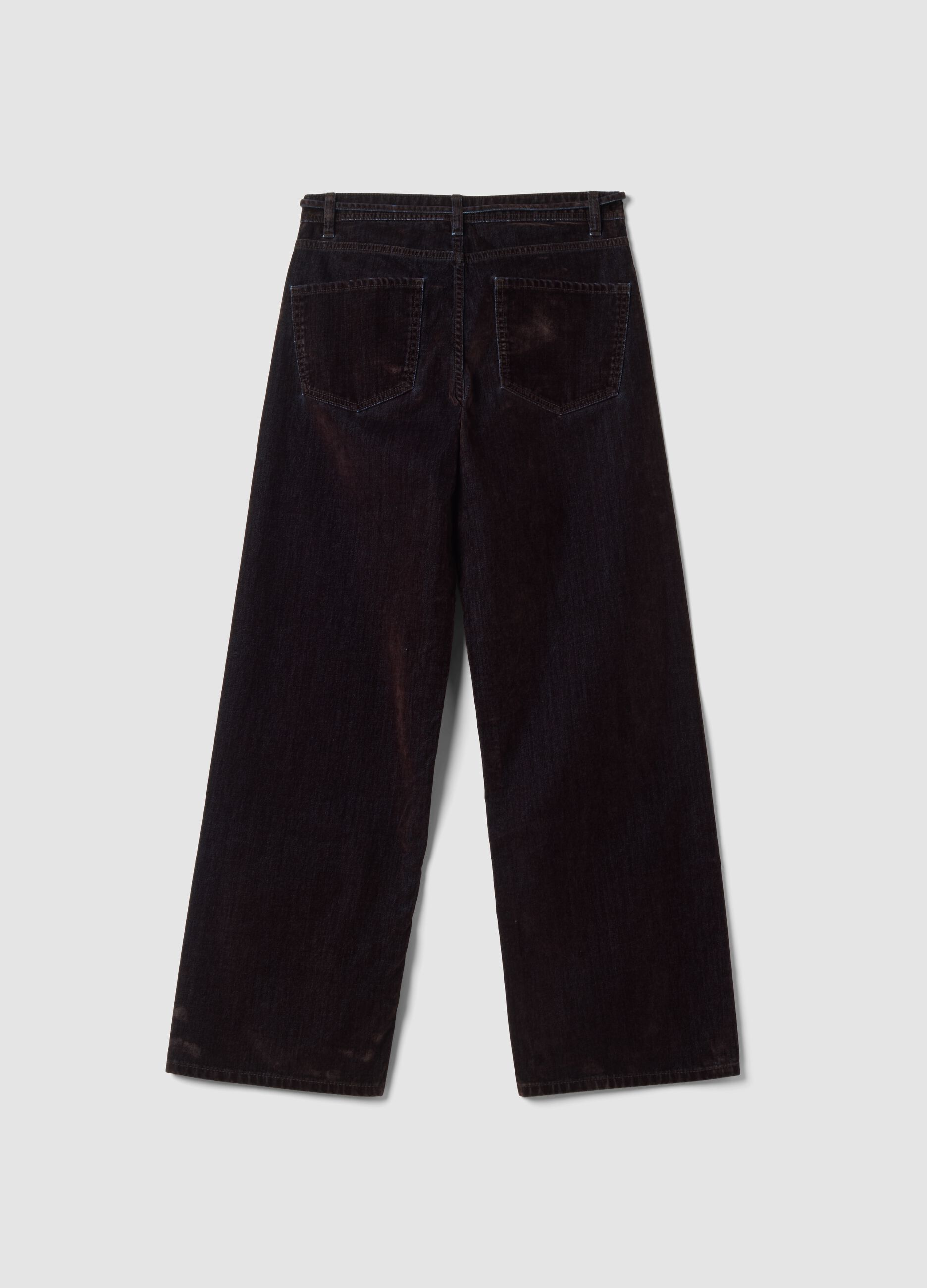 Blue and brown pure cotton wide-leg jeans