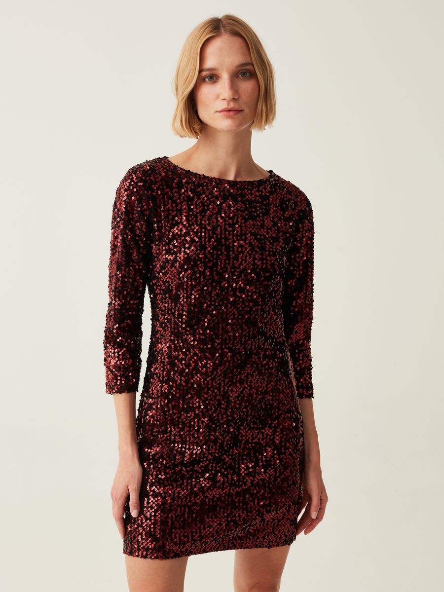 Abito con paillettes maniche a tre quarti_0