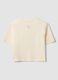 T-shirt beige in puro cotone con collo a costine e scritta frontale_5