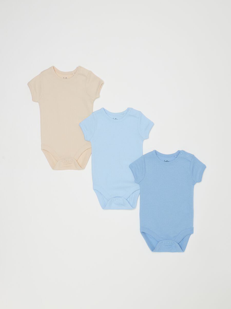 Three-pack organic cotton bodysuits with short sleeves_0