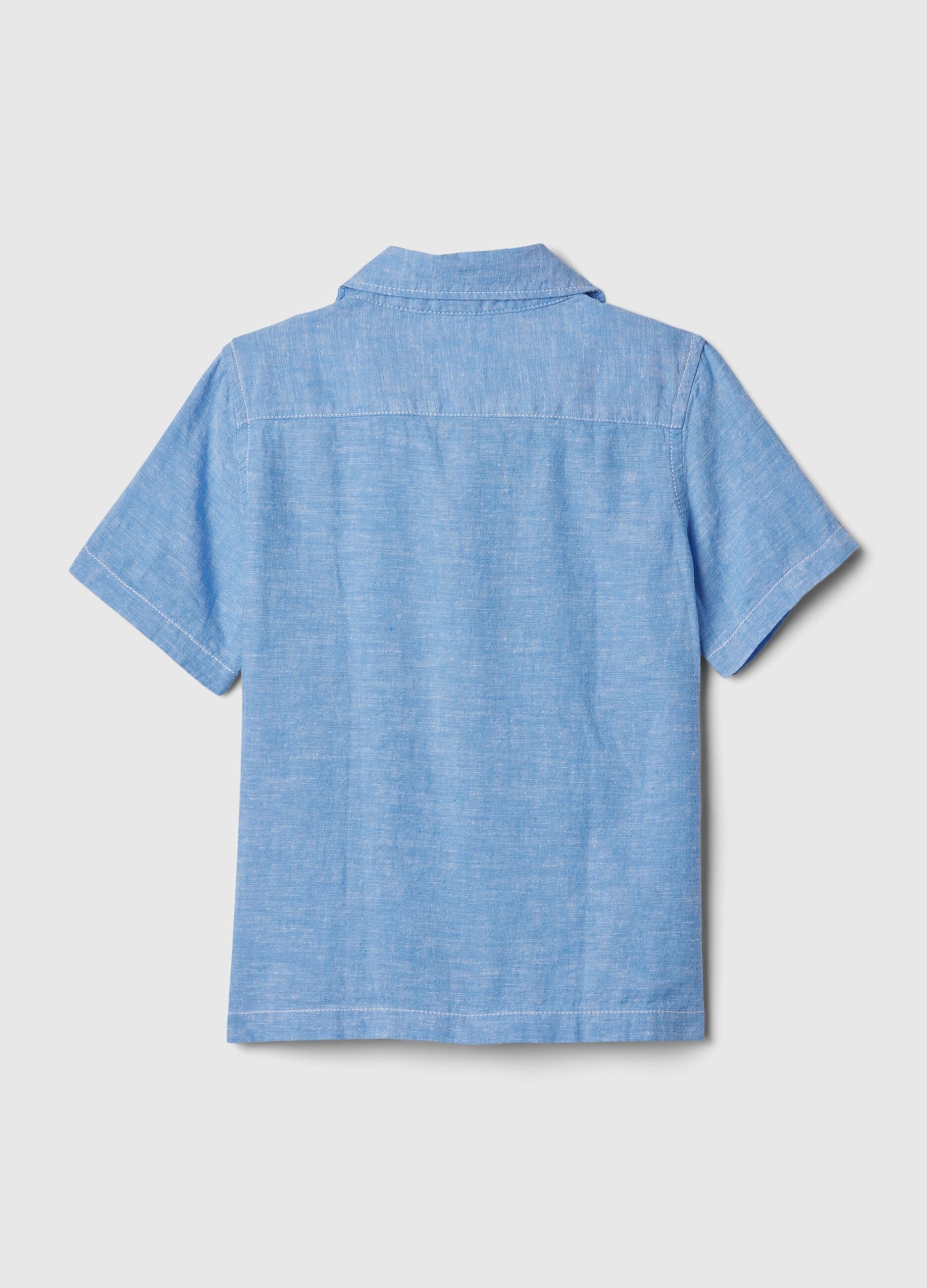 Shirt in linen and viscose with pocket and embroidery