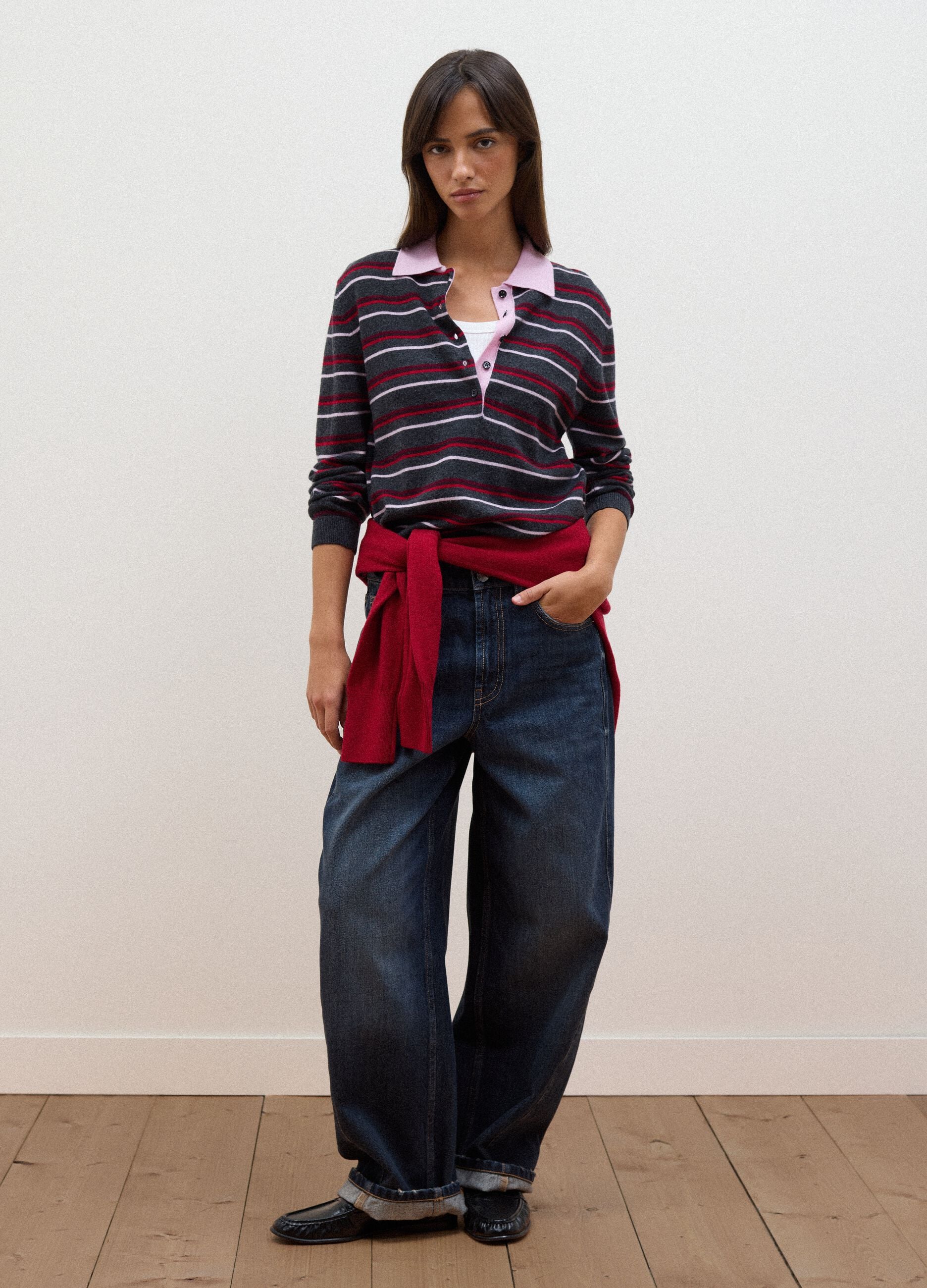 Maglia multicolor in pura lana con colletto polo fitted