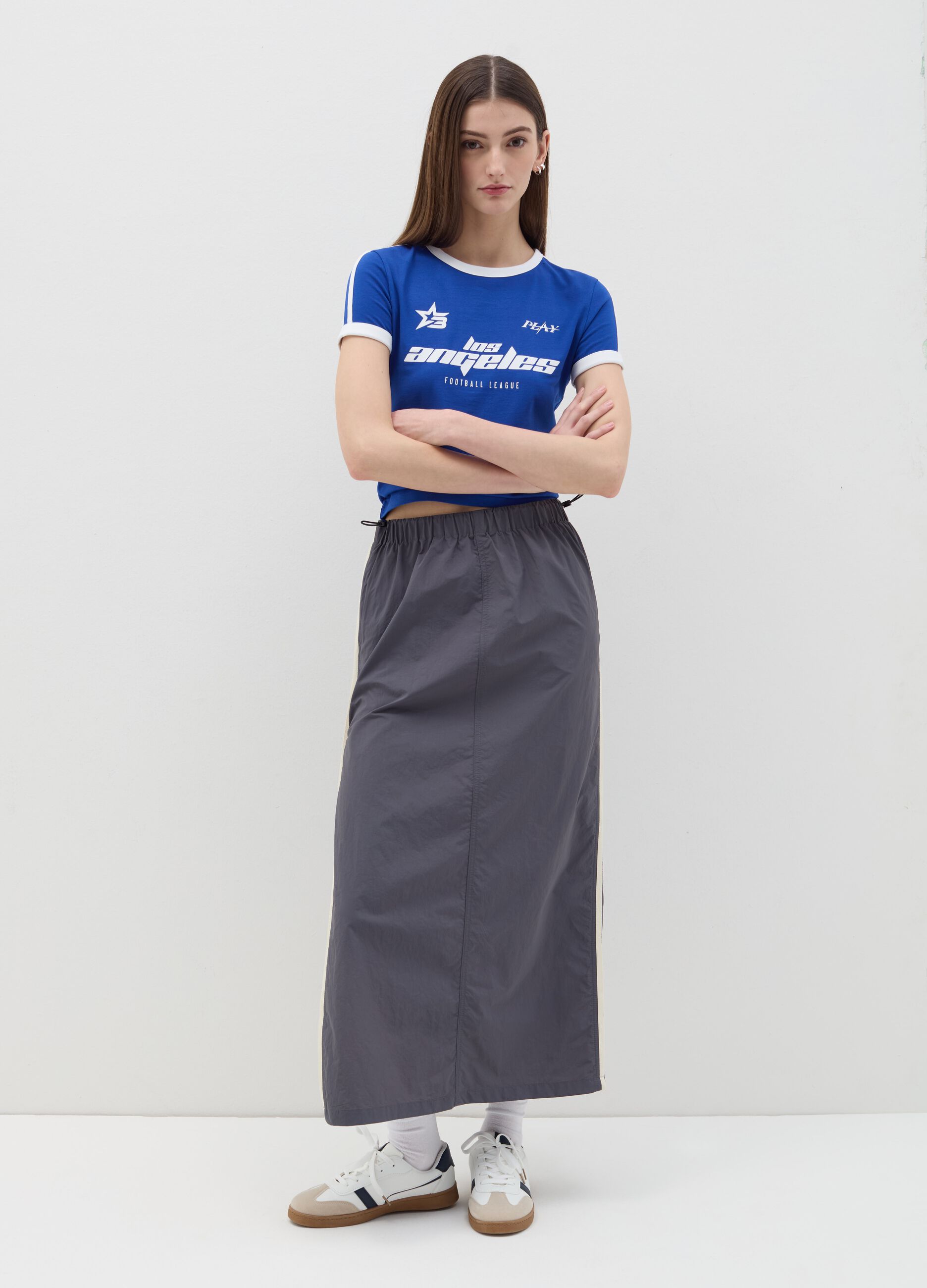 Long nylon skirt with splits