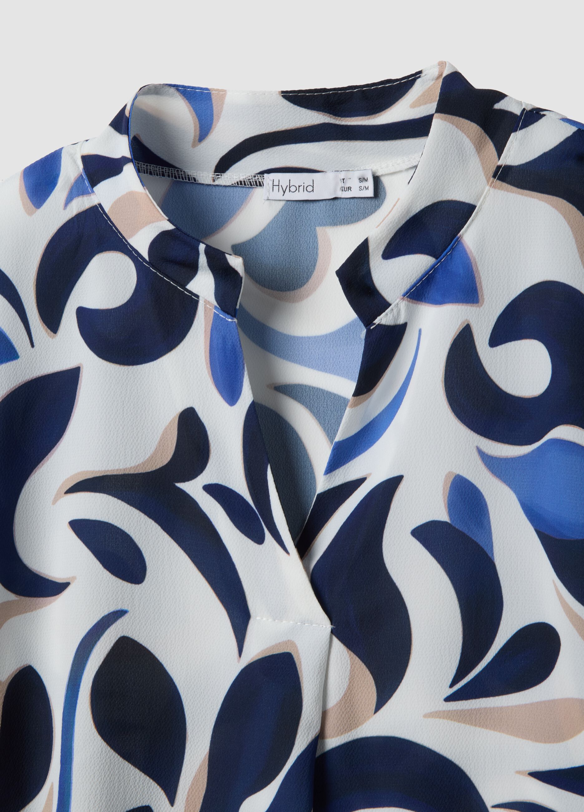 Multicolour patterned long-sleeve V-neck blouse