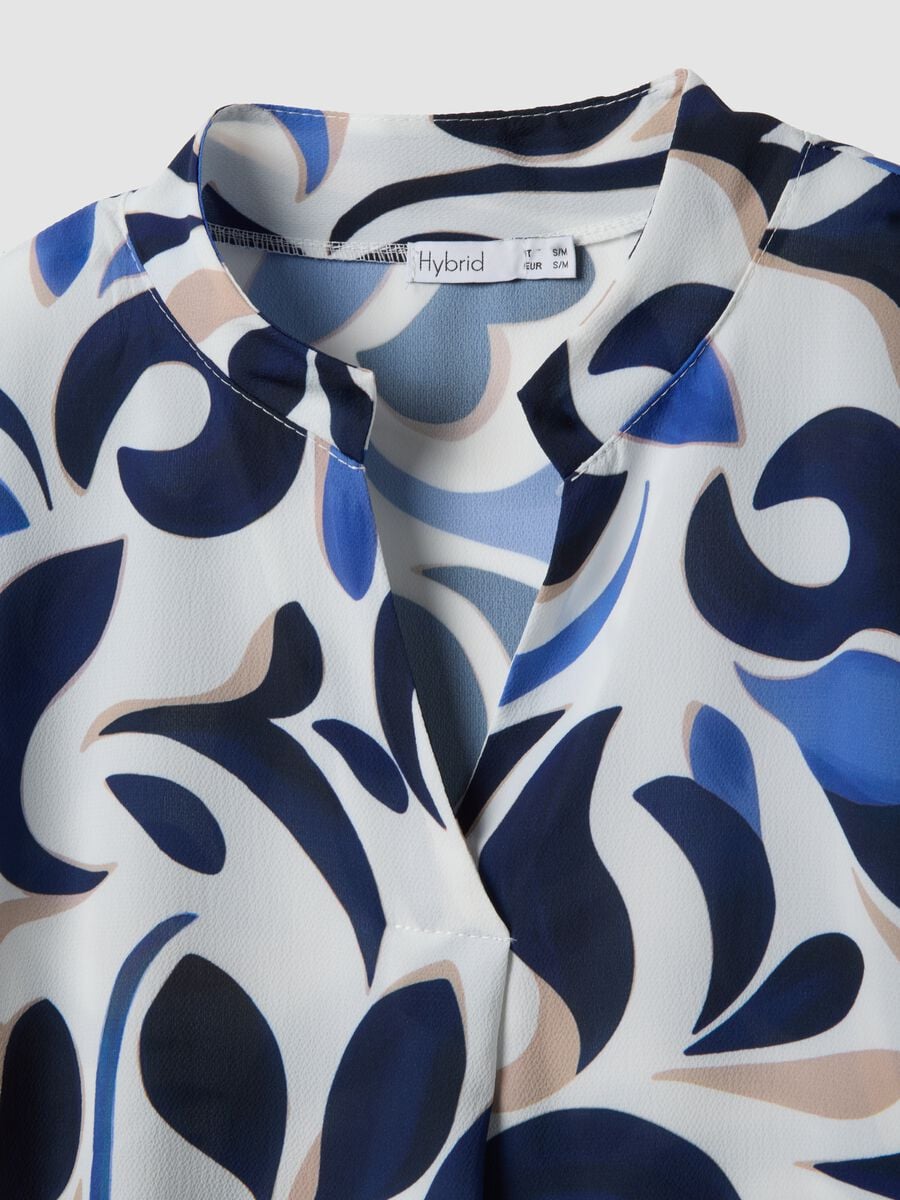 Blusa multicolor fantasia a maniche lunghe con scollo a V_5