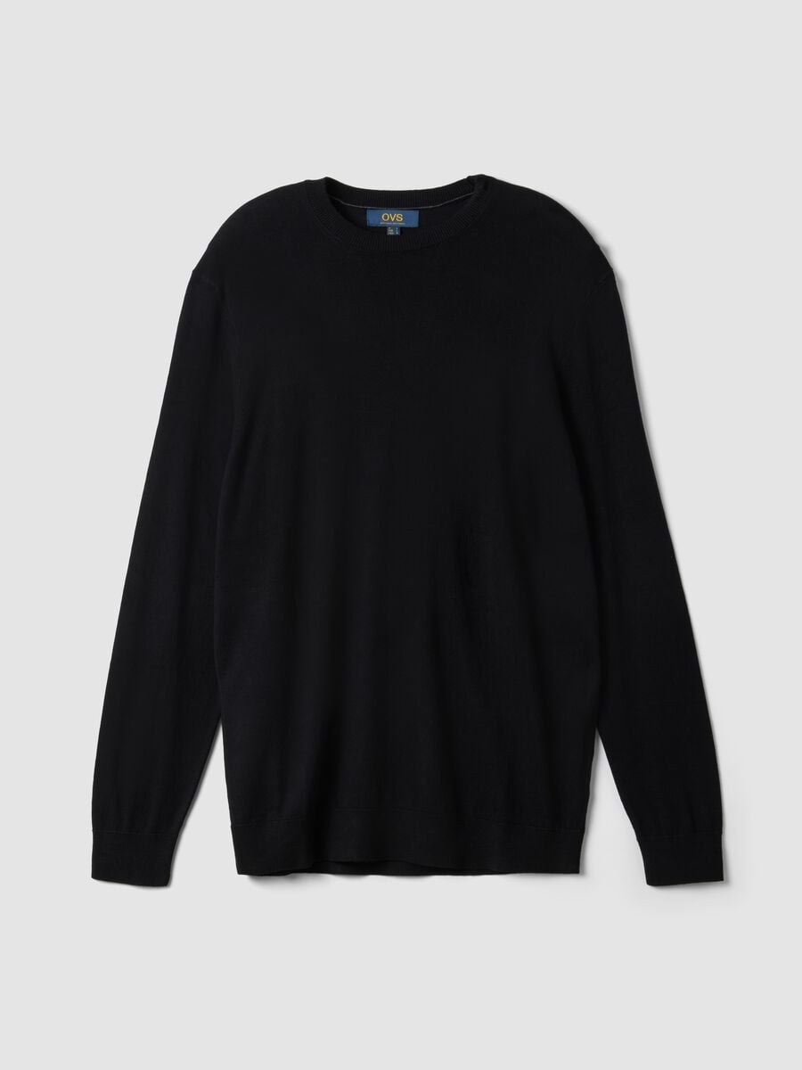 Maglia girocollo nera in misto viscosa regular fit_0