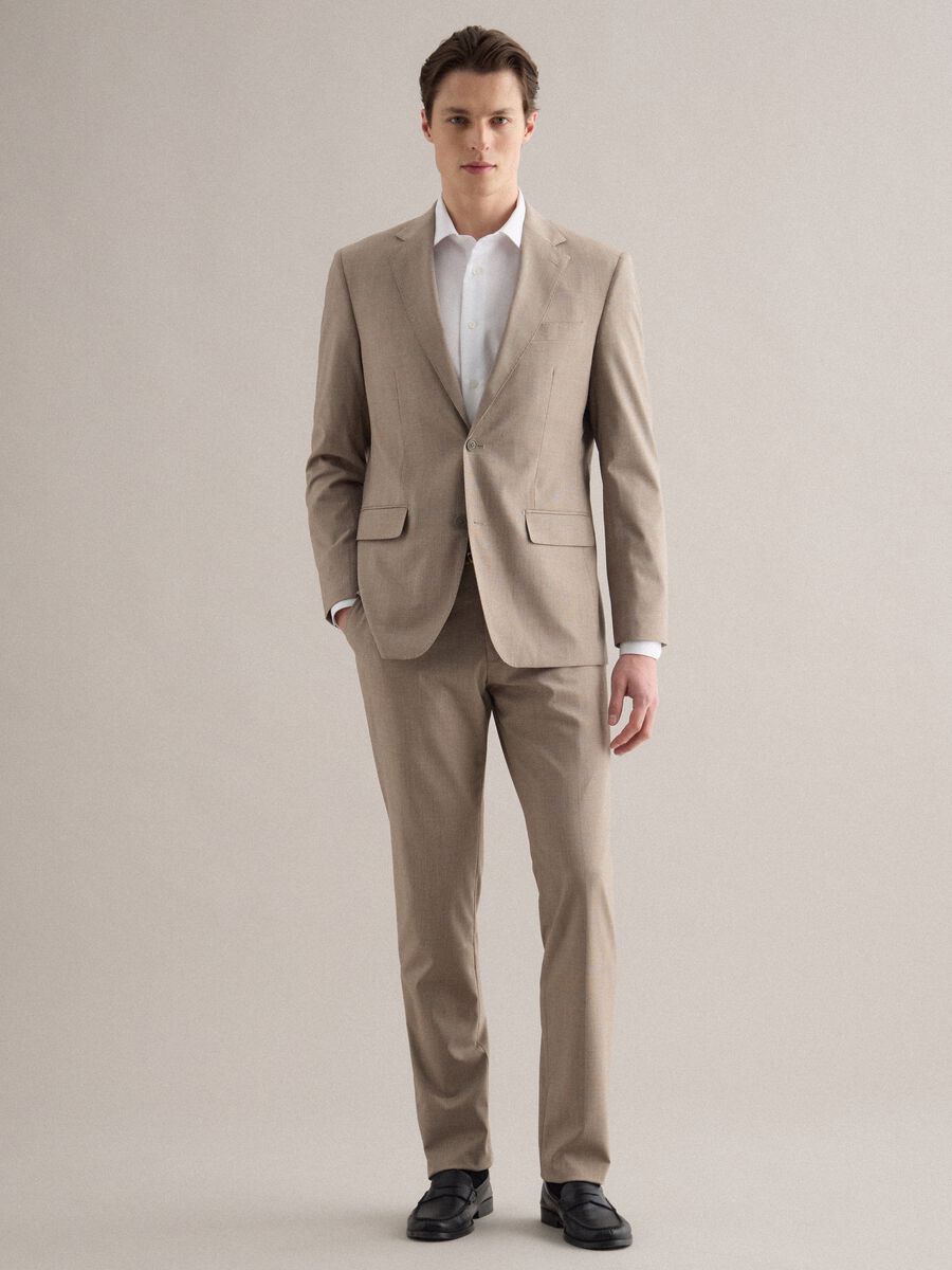 Beige Checked Slim Fit Trousers_0