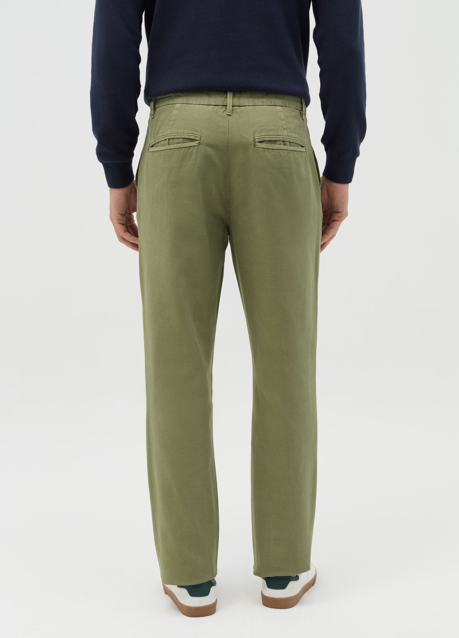 Chino trousers in green linen and cotton