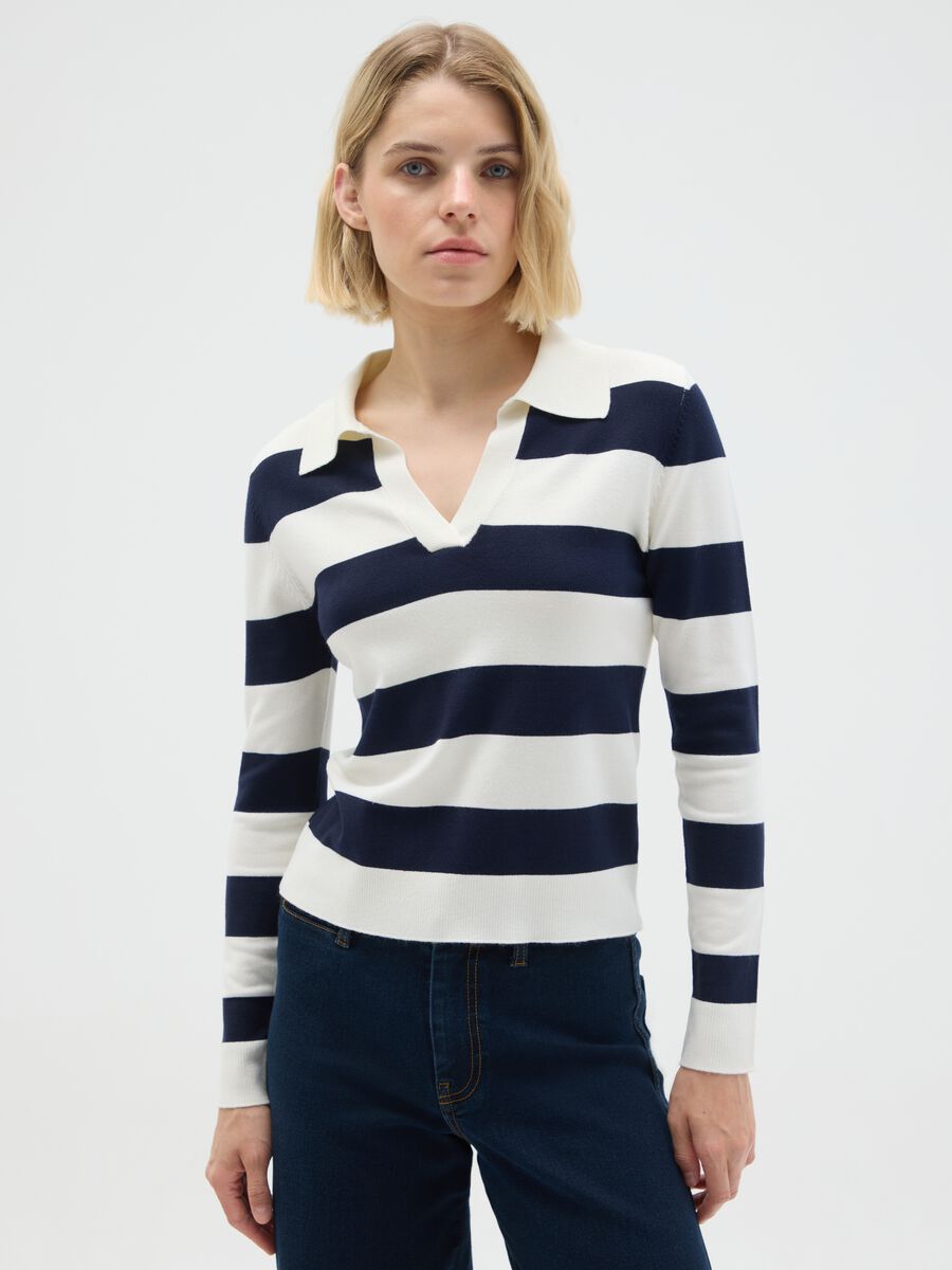 Blue and white mixed regular fit sweater_0