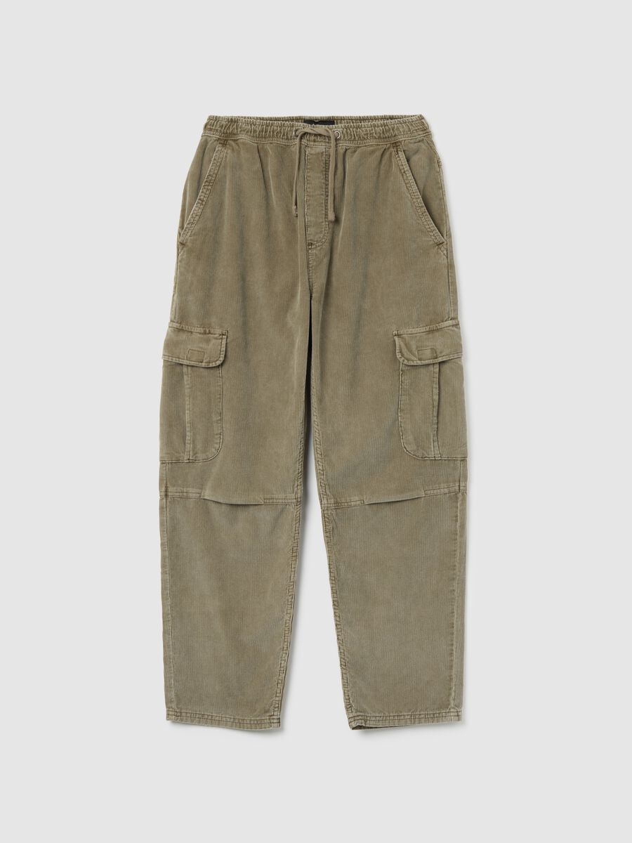 Pantaloni cargo in puro cotone beige regular fit_0