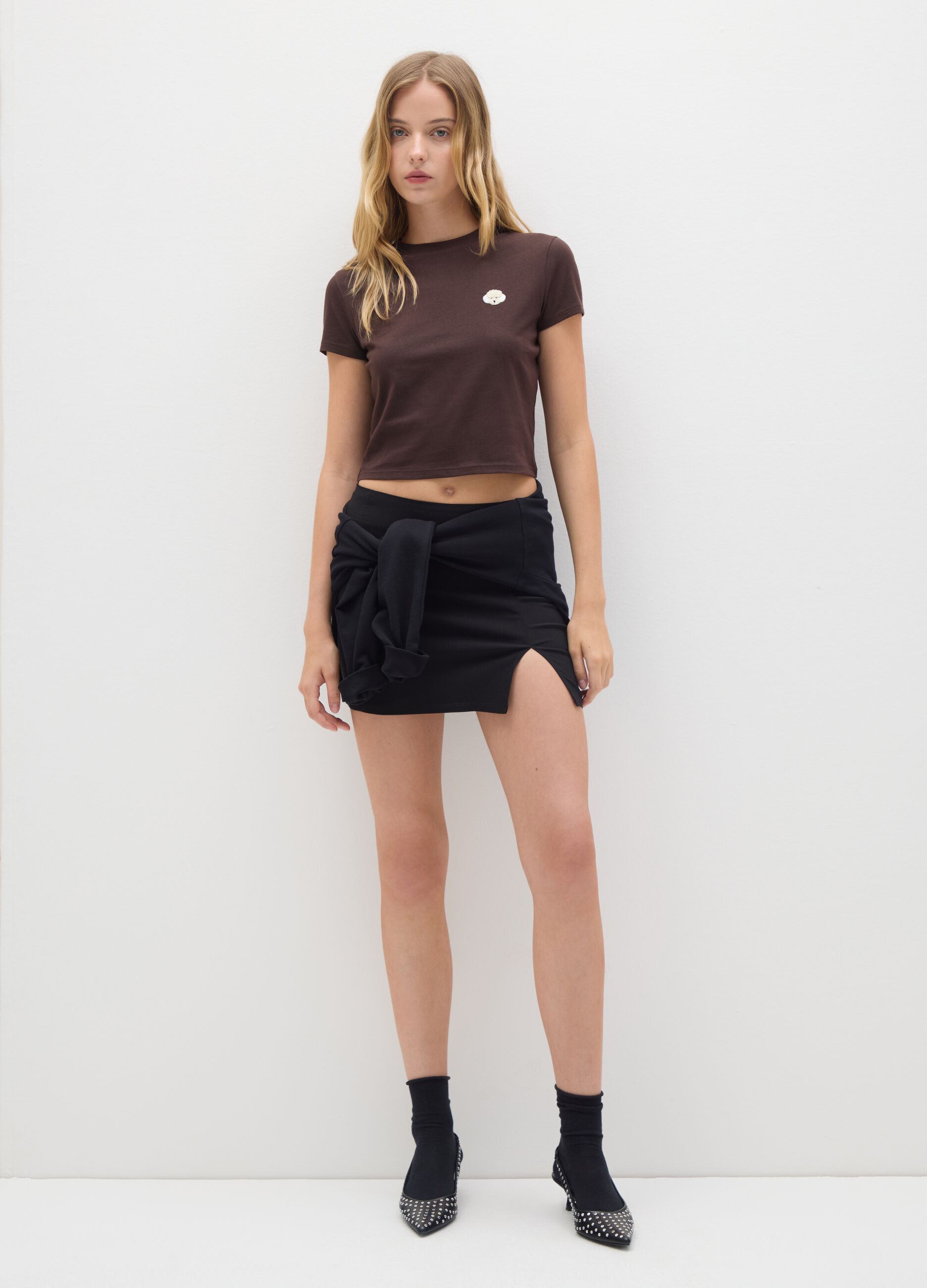 Brown Short-Sleeve Cotton T-Shirt