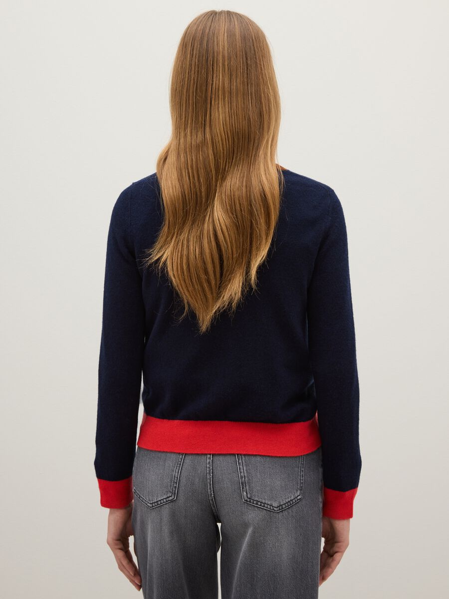 Pure Blue Wool Jumper with Contrast Cuffs_2