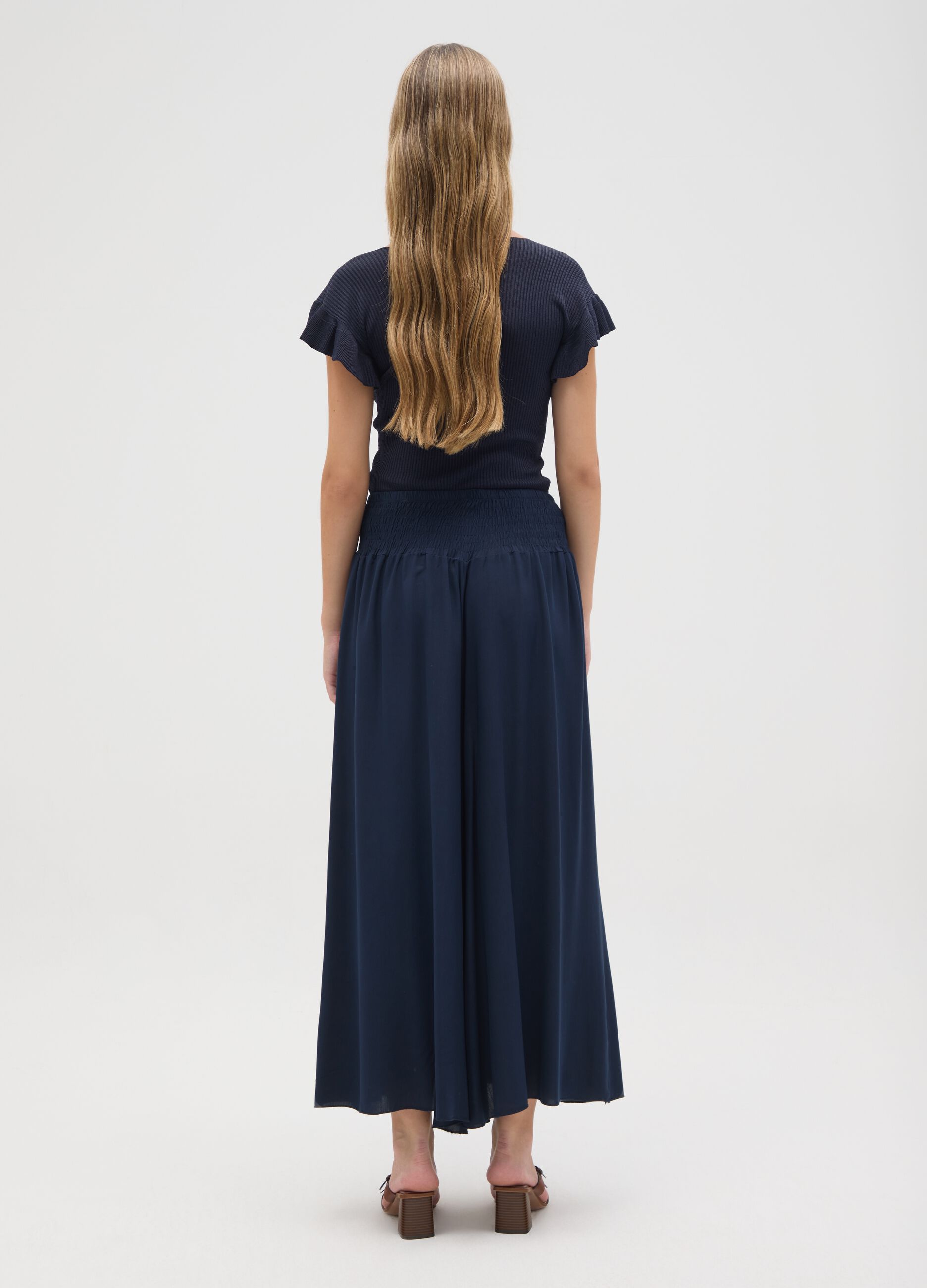 Women's trousers in pure blue viscose regular fit