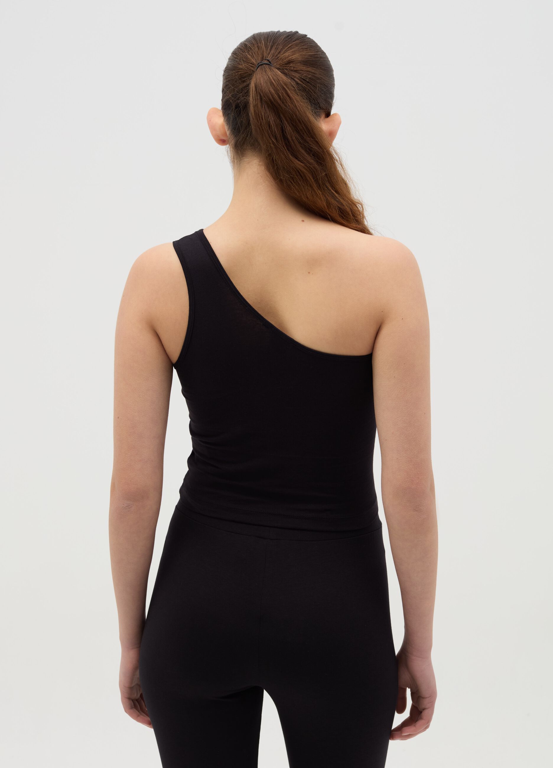 Single-shoulder top with logo embroidery
