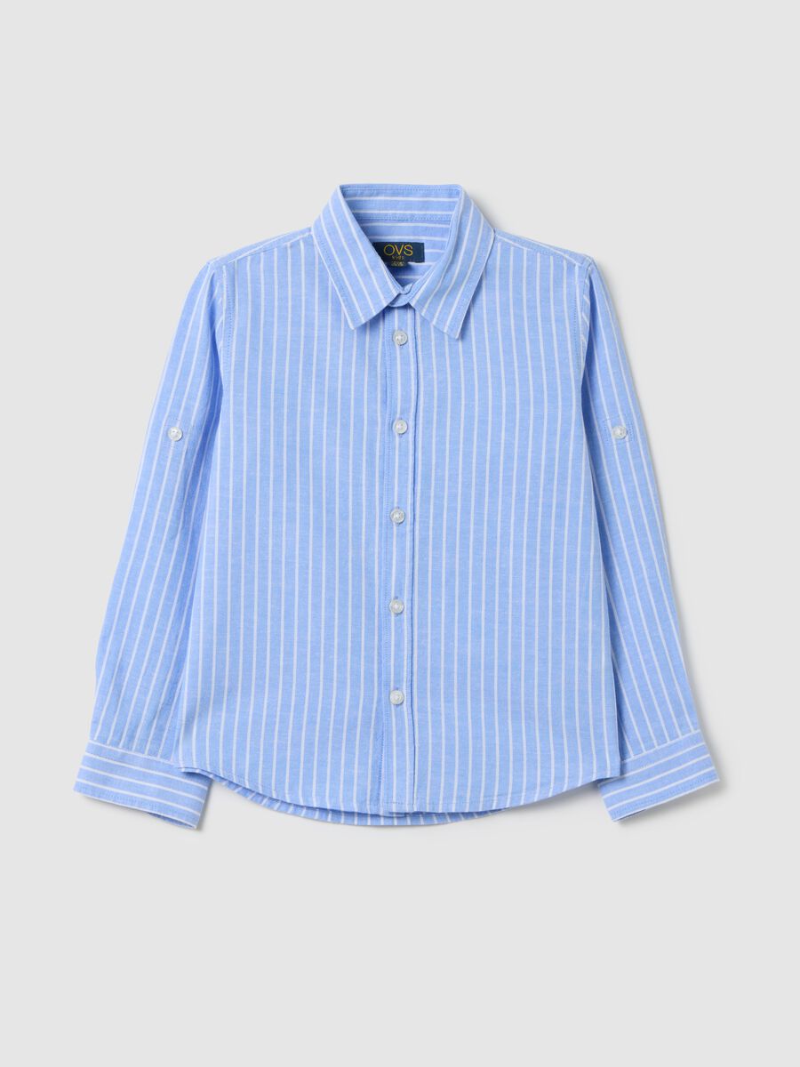 Light blue striped shirt in cotton and linen_0