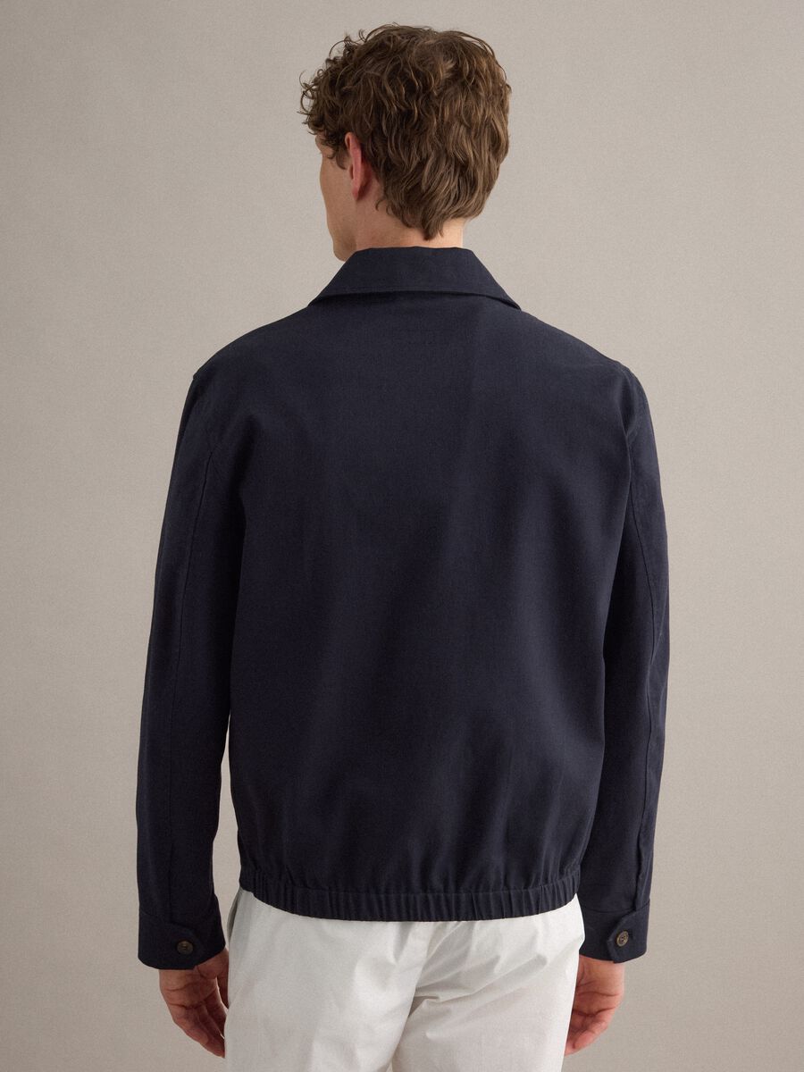 Giubbotto in misto cotone e lino blu regular fit con zip_3