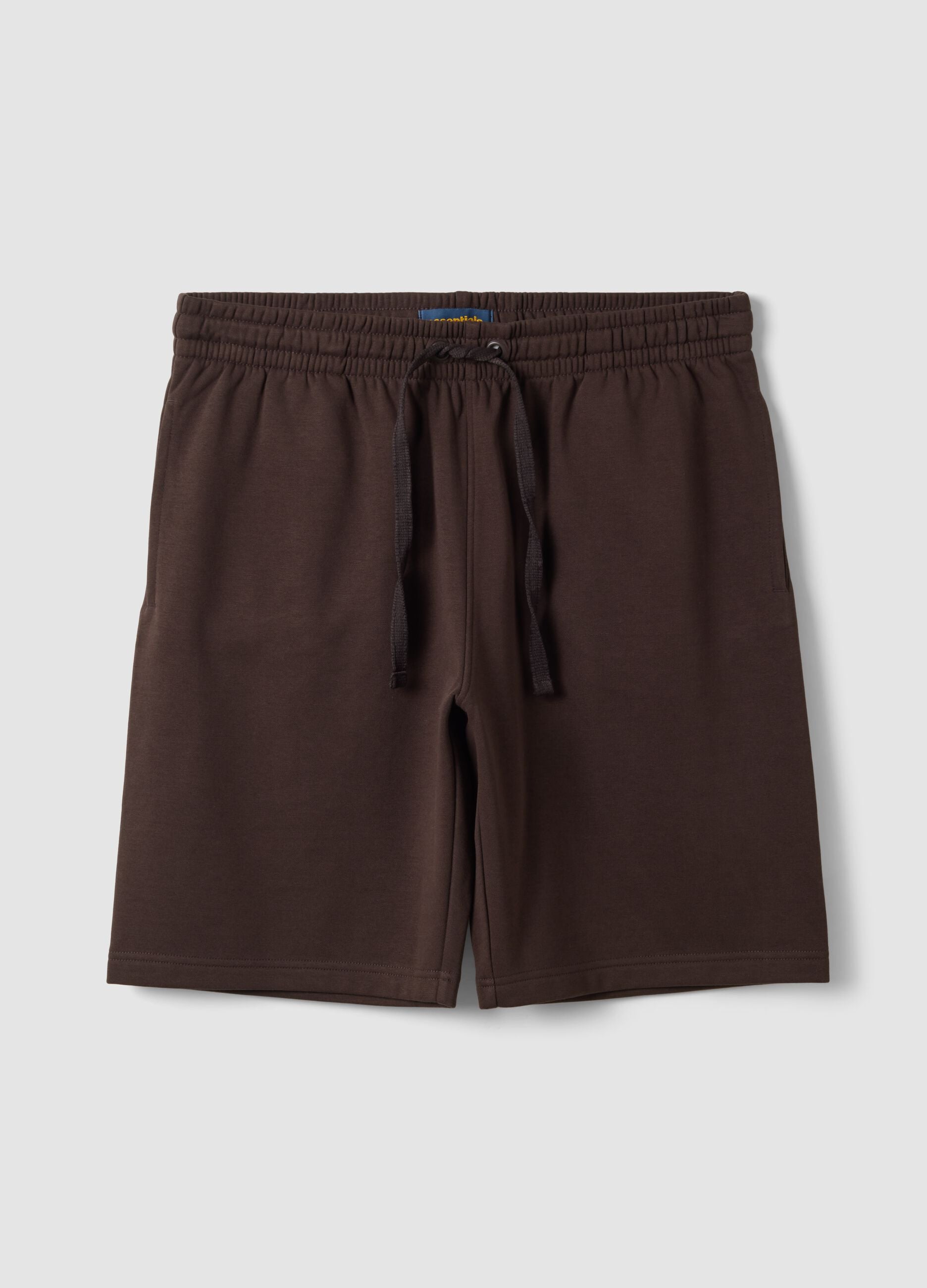 Shorts marrone in misto cotone con vita elasticizzata regular fit
