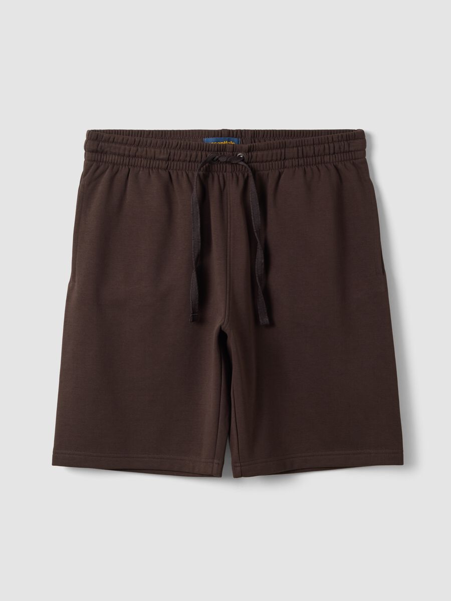Shorts marrone in misto cotone con vita elasticizzata regular fit_0