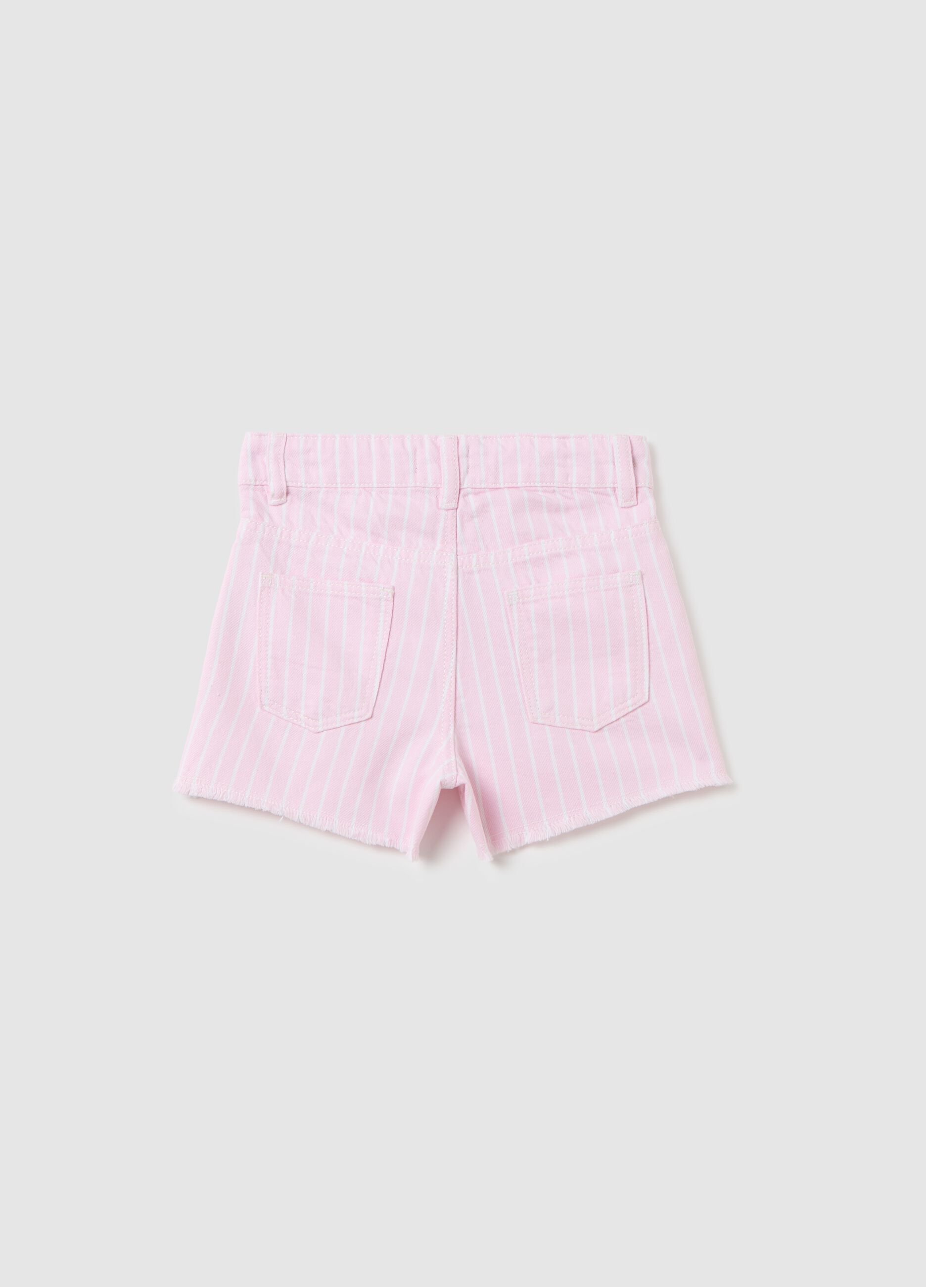 Girls' Cotton Striped Pink Shorts