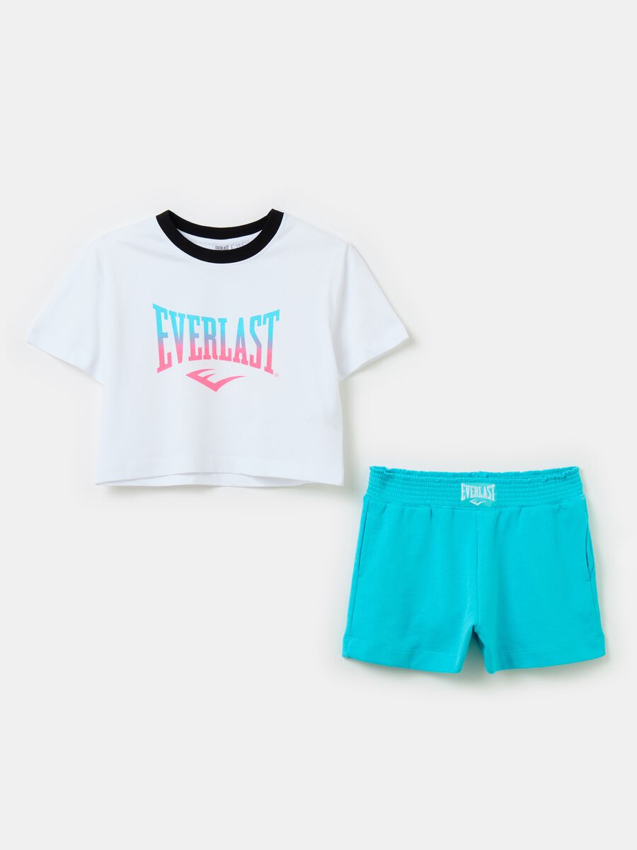 Jogging set t-shirt crop e shorts con logo_0