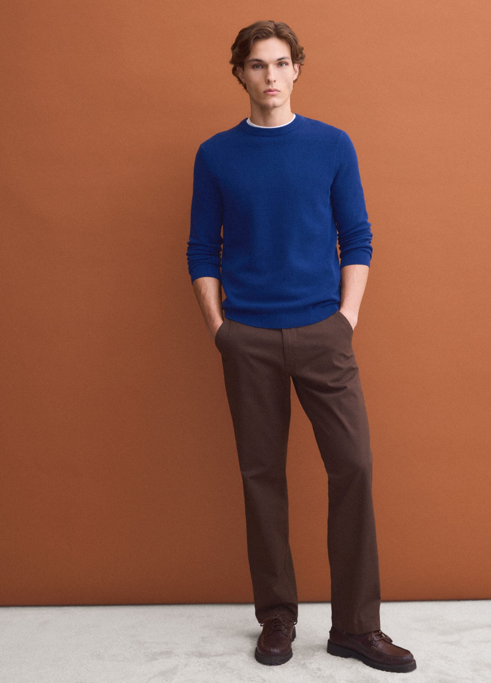 Blue pure cotton crew-neck jumper, regular fit