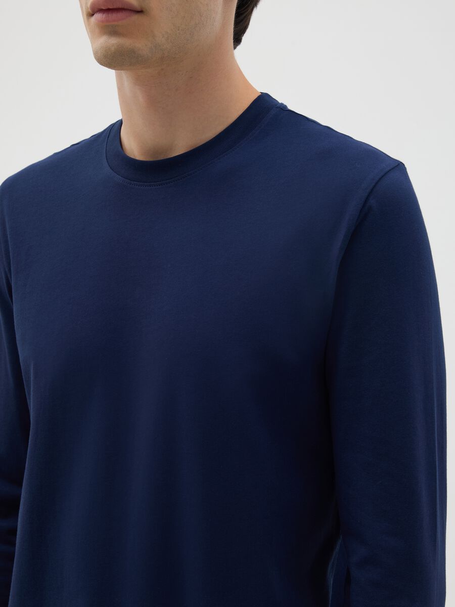 Maglia in puro cotone blu regular fit_3