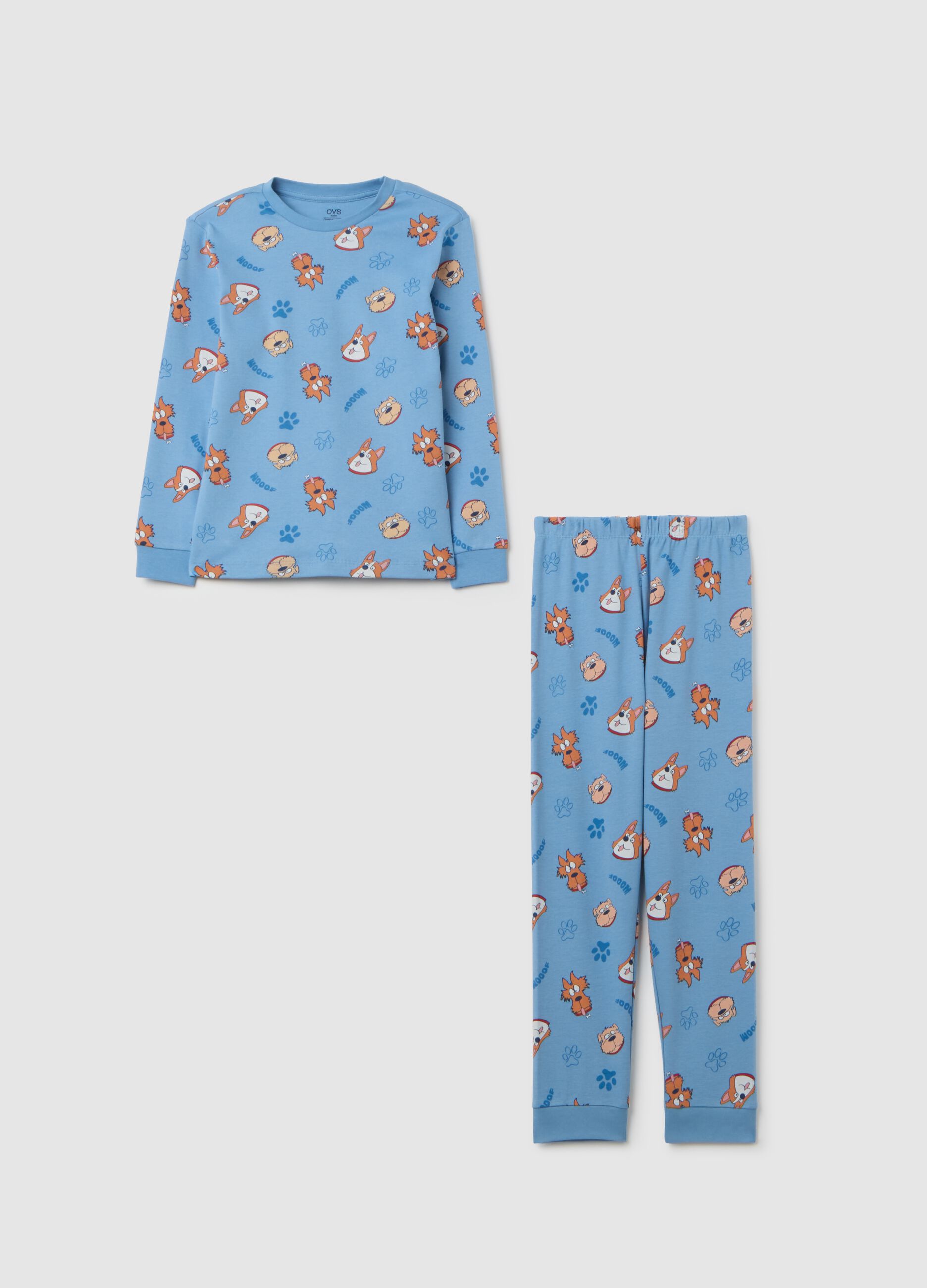 Blue children's pyjamas in pure cotton with print