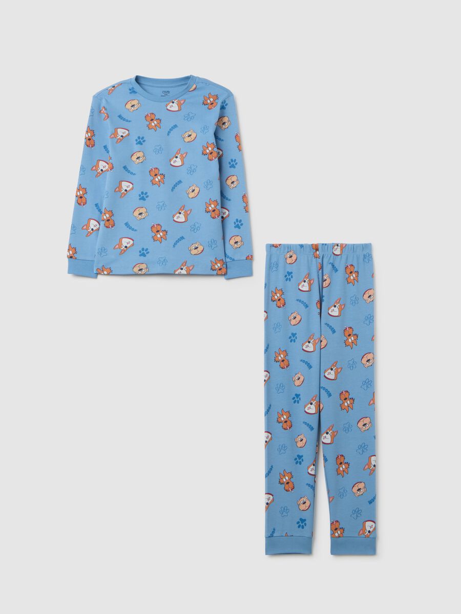 Blue children's pyjamas in pure cotton with print_0