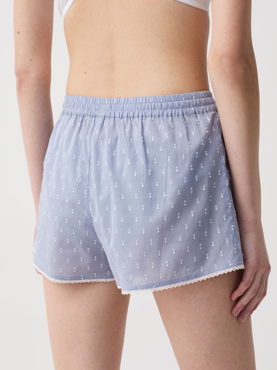Shorts pigiama in cotone dobby con merletto_2