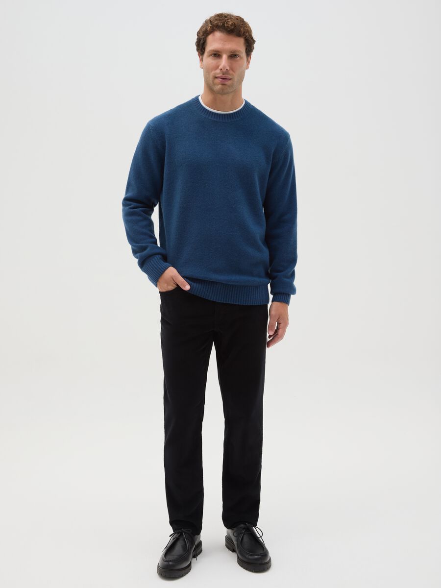 Maglione girocollo blu in misto lana regular fit_1