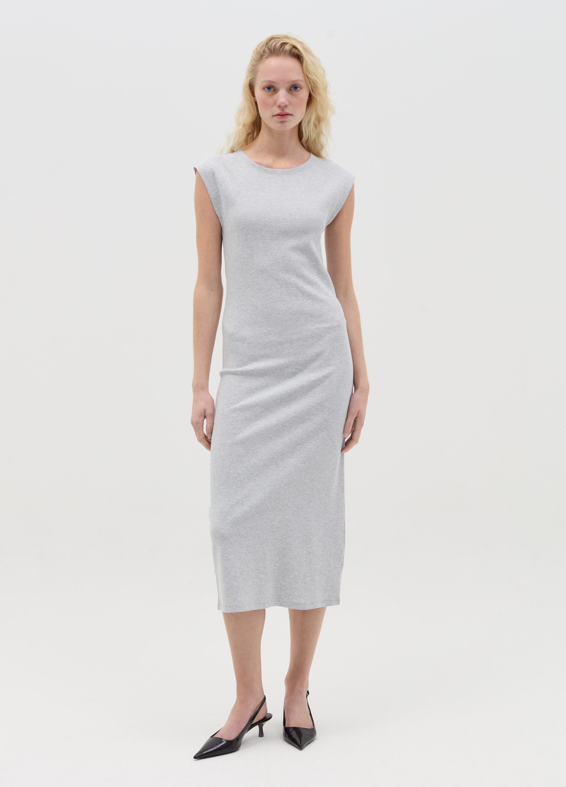 Essentials grey midi dress in stretch cotton