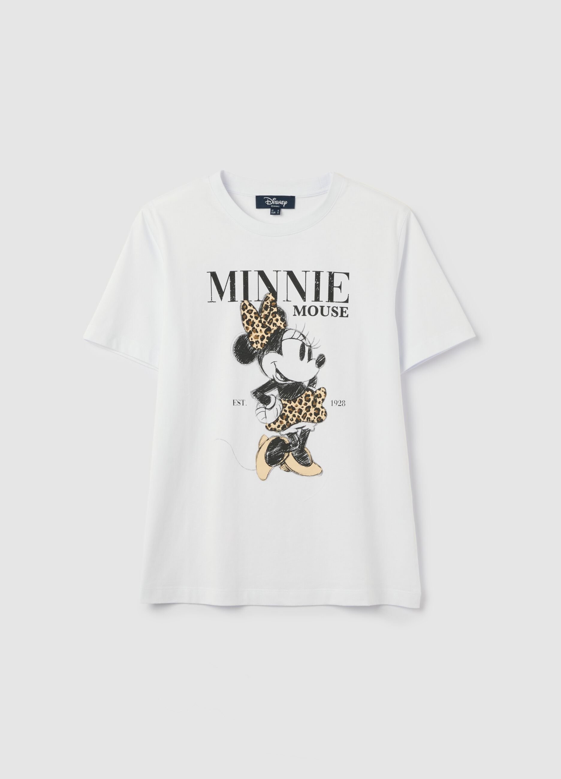 White pure cotton regular fit T-shirt with Minnie print