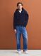 Blue long-sleeve pure cotton polo shirt_1