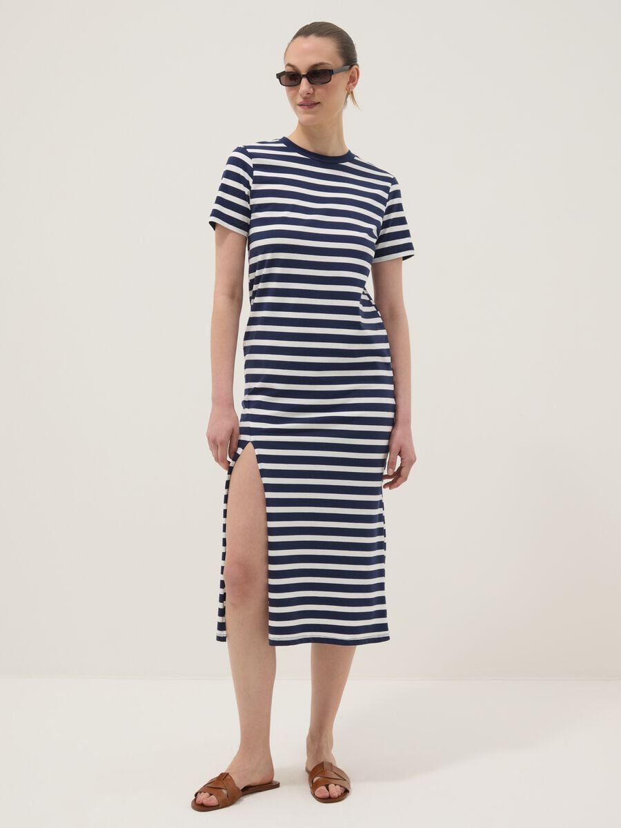 Blue striped stretch cotton maxi dress_0