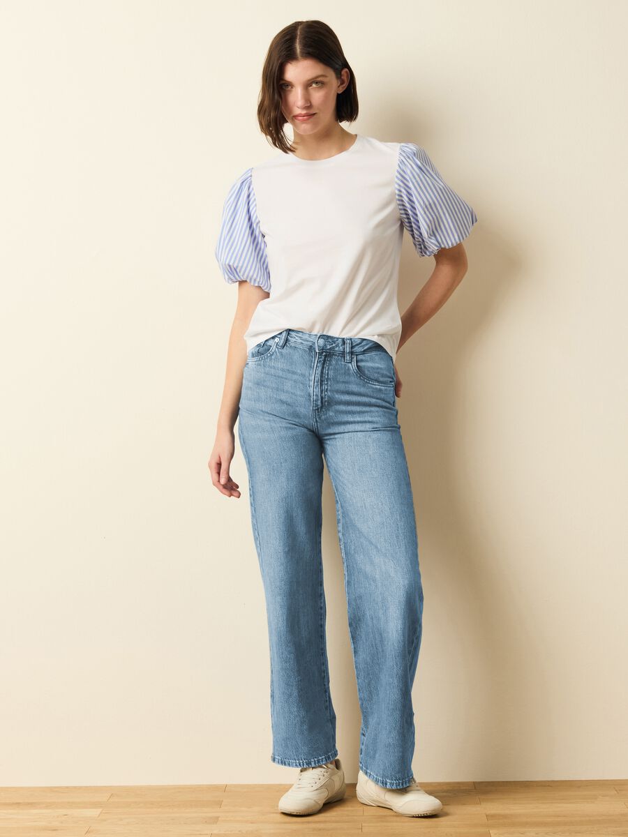T-shirt with puff sleeves and stripes_0