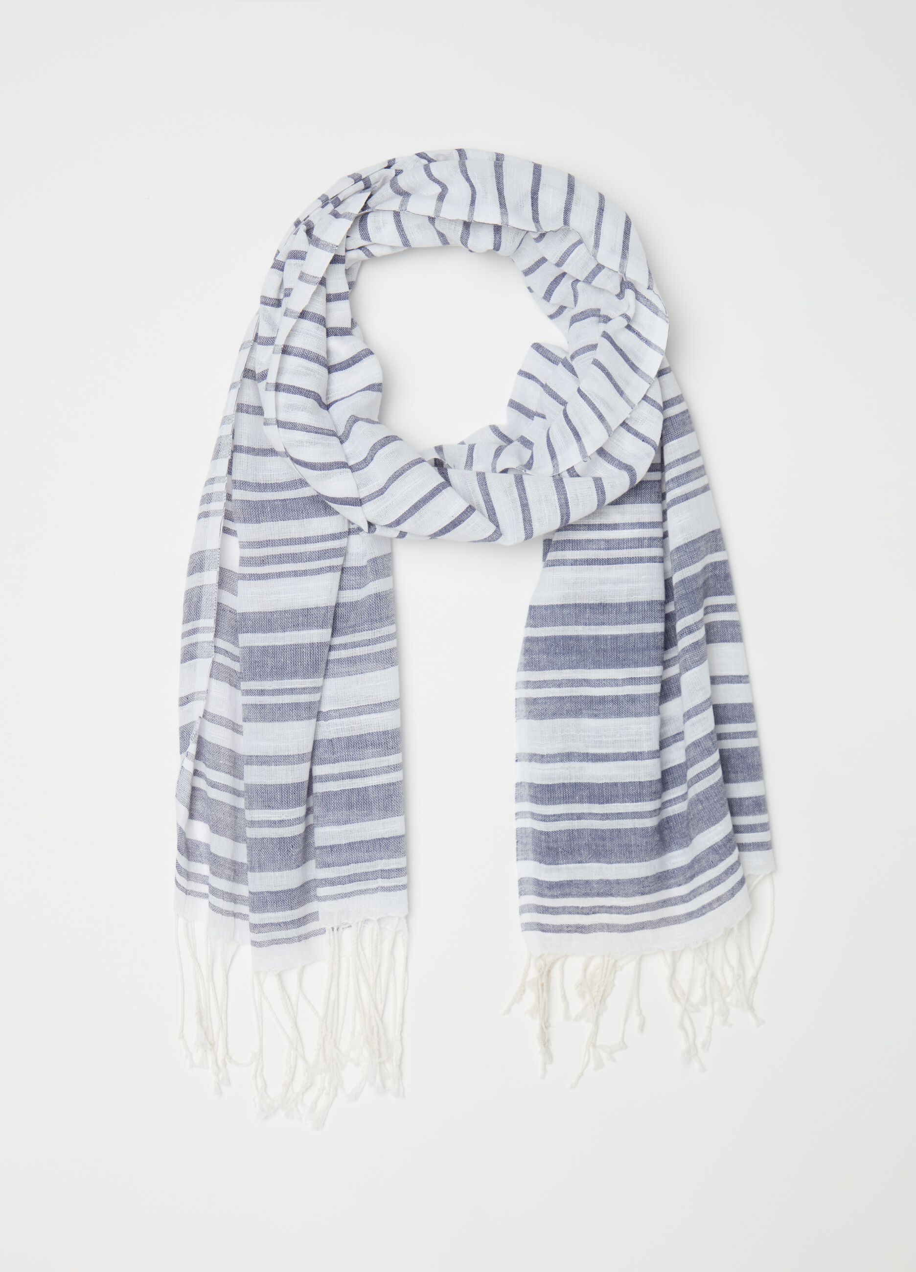 Pashmina a righe con frange sottili