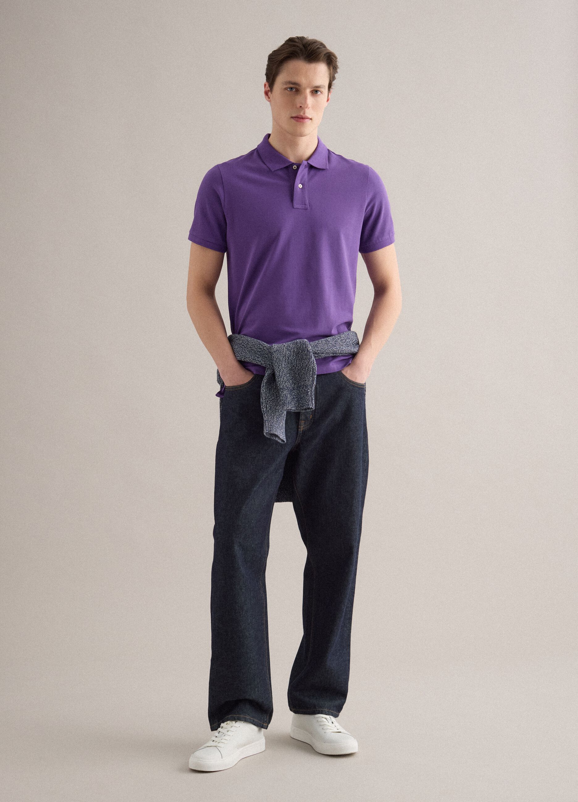 Short-sleeve violet cotton polo shirt regular fit