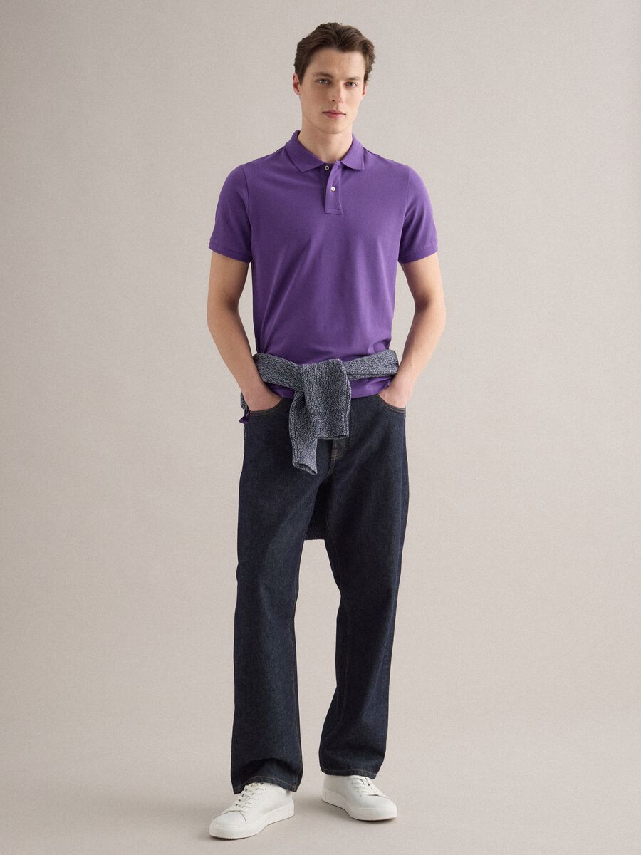 Polo a maniche corte in puro cotone viola regular fit_1