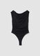 Black fitted stretch bodysuit with rhinestones_0