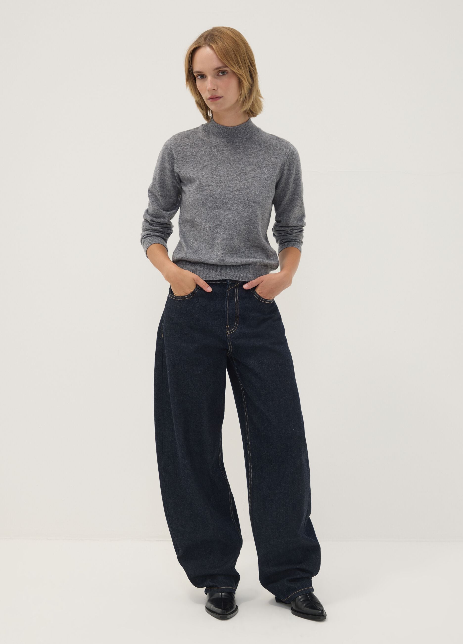Grey wool-blend jumper with mock neck