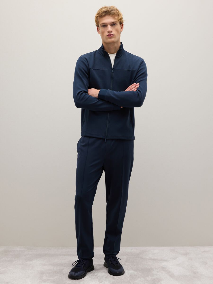 Regular fit blue cotton blend zip sweatshirt_1