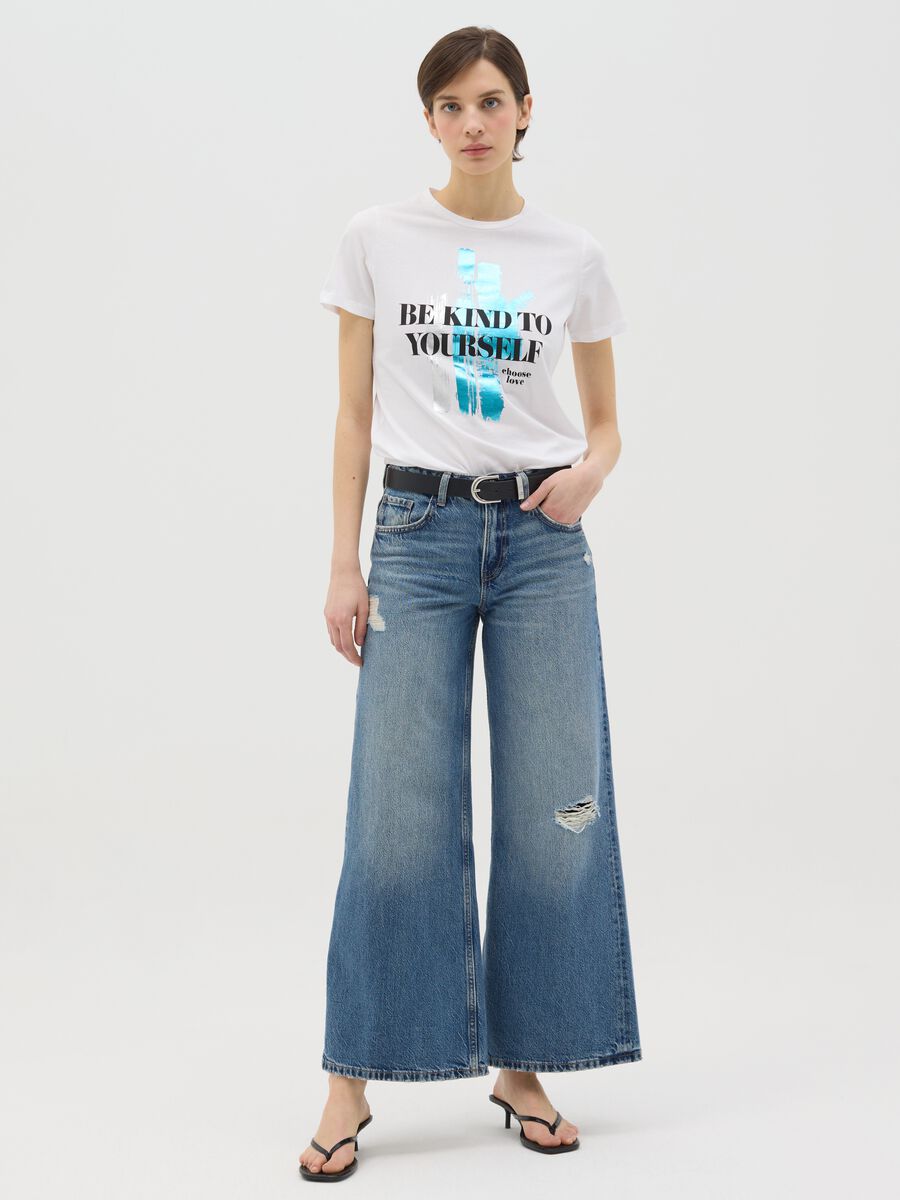 Black cotton T-shirt with foil print_1